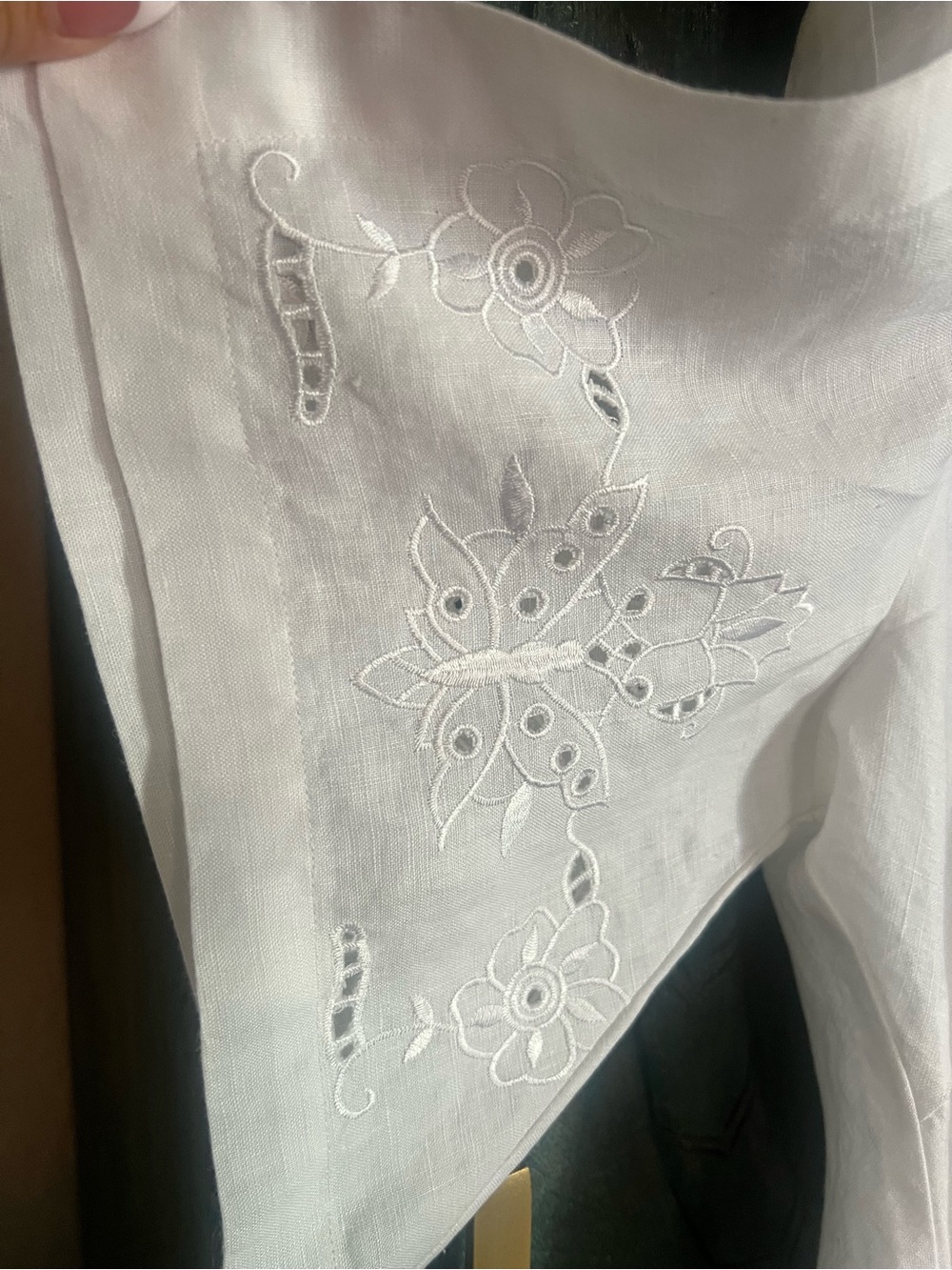 Irish Linen Embroidered Blouse XL White - Picture 7 of 9